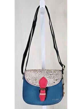 Soruka Animal Print Flap Saddle Bag Crossbody Purse Red Teal Adjustable Strap